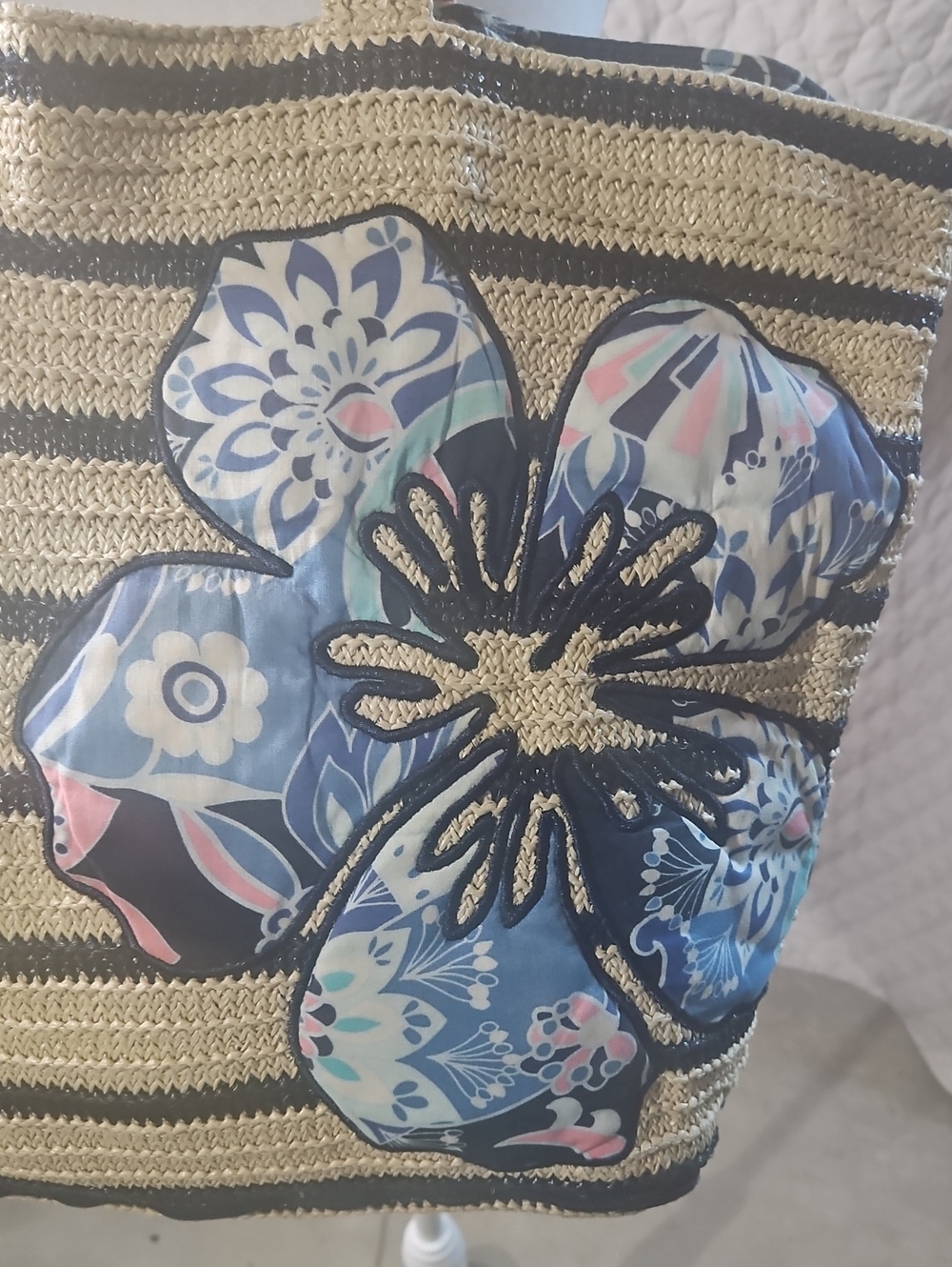 Vera Bradley Seashore Striped Straw Tote - Picture 2 of 7